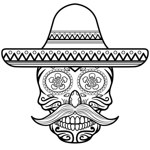 Sugar Skull In Sombrero Coloring Page